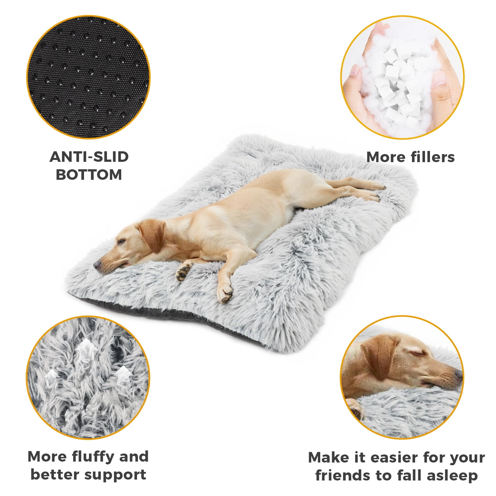 Katieovy Extra Large Dog Bed, 50 x 34 inch Fluffy Plush Dog Cage Bed, Washable Dog Mat with Non-Slip Bottom for Large Dogs,Gradient Gray