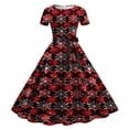 thumbnail image 4 of Women’s Christmas Swing Dress, Short Sleeve Retro Print 1950s Party Dress, Festive Holiday Outfit for Celebrations, 4 of 4