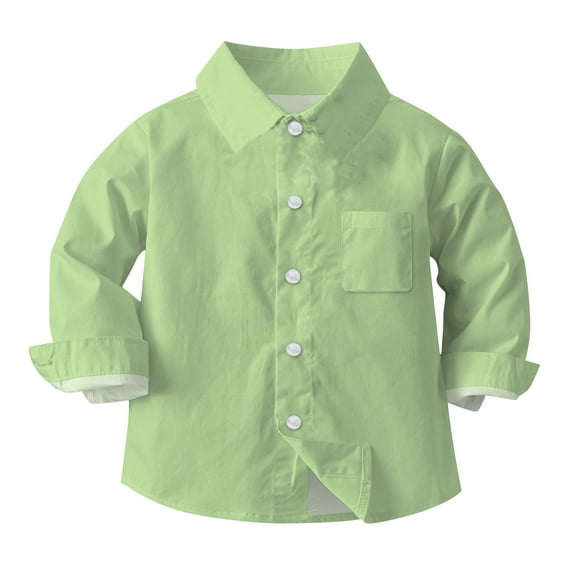 NAISIBABY School Uniform Shirt for Kids, Long Sleeve Solid Color Button Down Casual Dress Shirt Green 2-3T