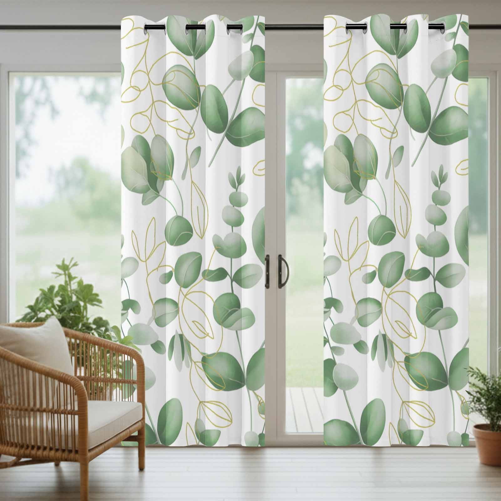 Outdoor Curtains for Patio Waterproof, Green Eucalyptus Leaves Outdoor Privacy Panels Grommet, Spring Farmhouse Country Plant Blackout Outside Curtains for Porch/Cabana 54"x108", 1 Panel