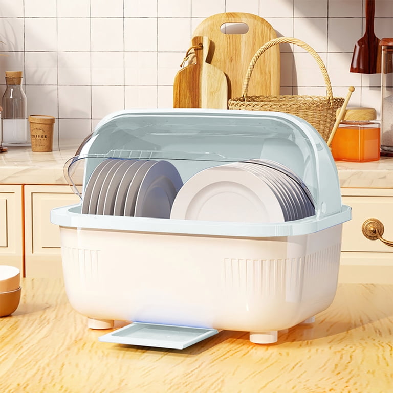 Large Capacity Dish Organizer with Drain Tray - Stackable Kitchen