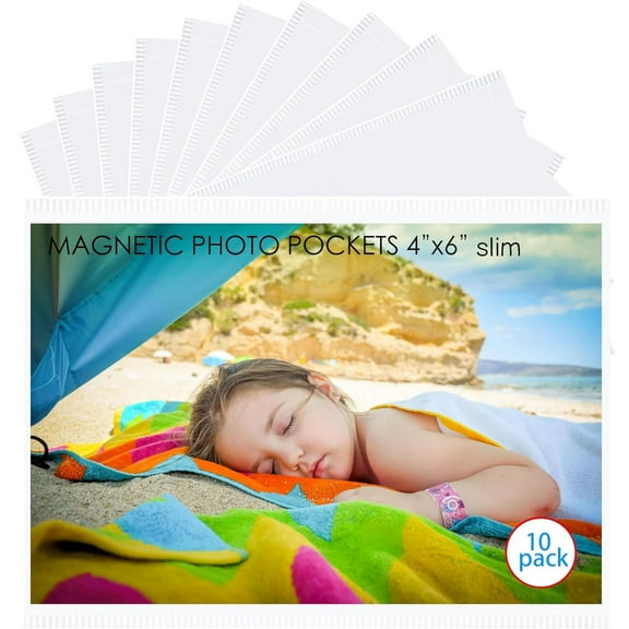 10 Pack 4"x6" Premium Super Slim Magnetic Picture Pockets Frames Holds 4 x 6 inches Photo for Refrigerator Frameless Design
