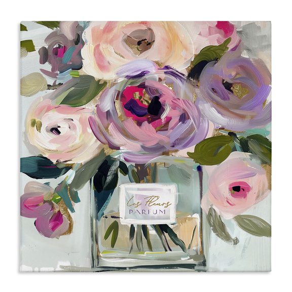 Stupell Industries Romantic Perfume Bottle Bouquet Floral Painting Wrapped Canvas Canvas Art Print Wall Art, 17 x 17