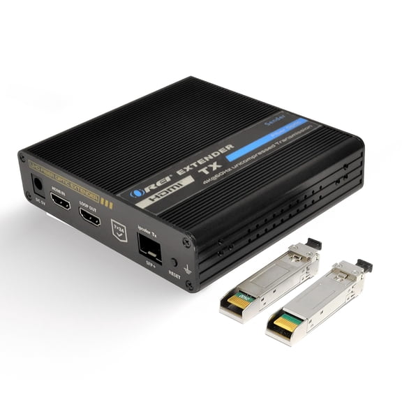 4K HDMI Extender Balun by OREI Transmitter Only Over Fiber Optic Cable UltraHD 4K @ 60Hz 4:4:4 DR, CEC, ARC & IR Support, RS-232 SFP LR - Up to 40 KM - ARC Audio Out One to Many Optical Audio Out