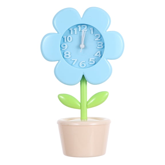 Hemobllo Compact Sky-Blue Flower Alarm Clock with Silent Movement for Bedrooms