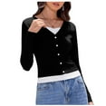 thumbnail image 3 of aidice Women Long Sleeve Shirt Lace Patchwork Crewneck Crop Tops Button Pullover Stretch Slim Fitted Blouse Going out Tops for Women, 3 of 7