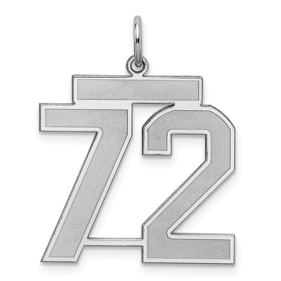 Sterling Silver Rhodium-plated Large Satin Number 72 Charm