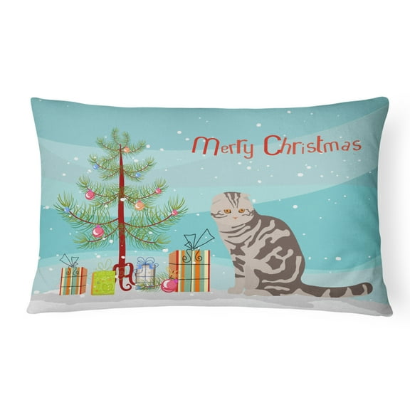 Carolines Treasures CK4768PW1216 Foldex Exotic Fold Cat Merry Christmas Canvas Fabric Decorative Pillow, 12H x16W,
