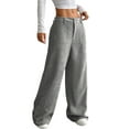 thumbnail image 2 of Women Solid Corduroy Wide Leg Pants Button Front Zipper Straight Pants with Pockets Grey L, 2 of 9