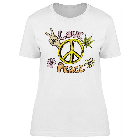 Hand Drawn Love Peace T-Shirt Women -Image by Shutterstock, Female Medium