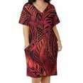 thumbnail image 3 of Summer V-Neck Short-Sleeved Dress Home Loose Skirt Polynesian Vintage Pattern Design Pocket Dress Party Dress, 3 of 7