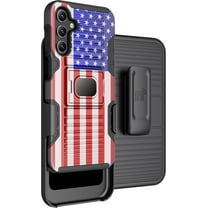 Nakedcellphone Rugged Combo for Samsung Galaxy A15 5G Phone Case, Hybrid Ring Grip Cover with Stand [Built-In Mounting Plate] and Belt Clip Holster Holder - USA Flag
