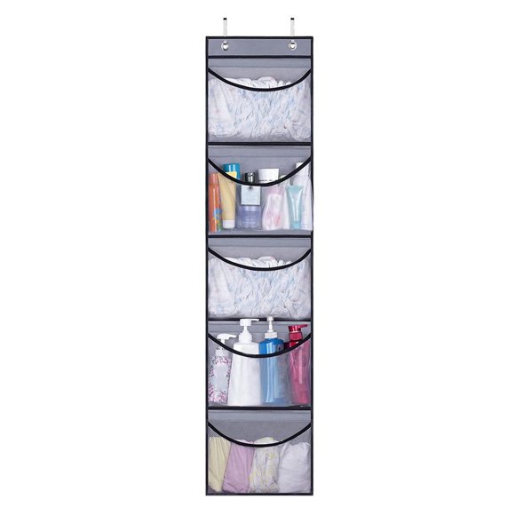 Over The Door Organizer Storage For Closet With 5 Pockets Organizer For Bedroom Bathroom Grey