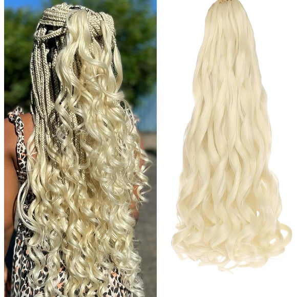 SHILIU-8 Packs French Curly Brading Hair 18 Inch French Curl Braiding Hai #613 Synthetic Bouncy Braiding Hair 75g/pack French Curl Crochet Hair Extensions for Women (18Inch, #613)