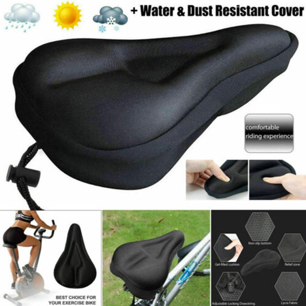 Bike Seat Cover Kids Men and Women Outdoor Padded Comfy Anti-Slip Gel Saddle Covers for Indoor Cycling 