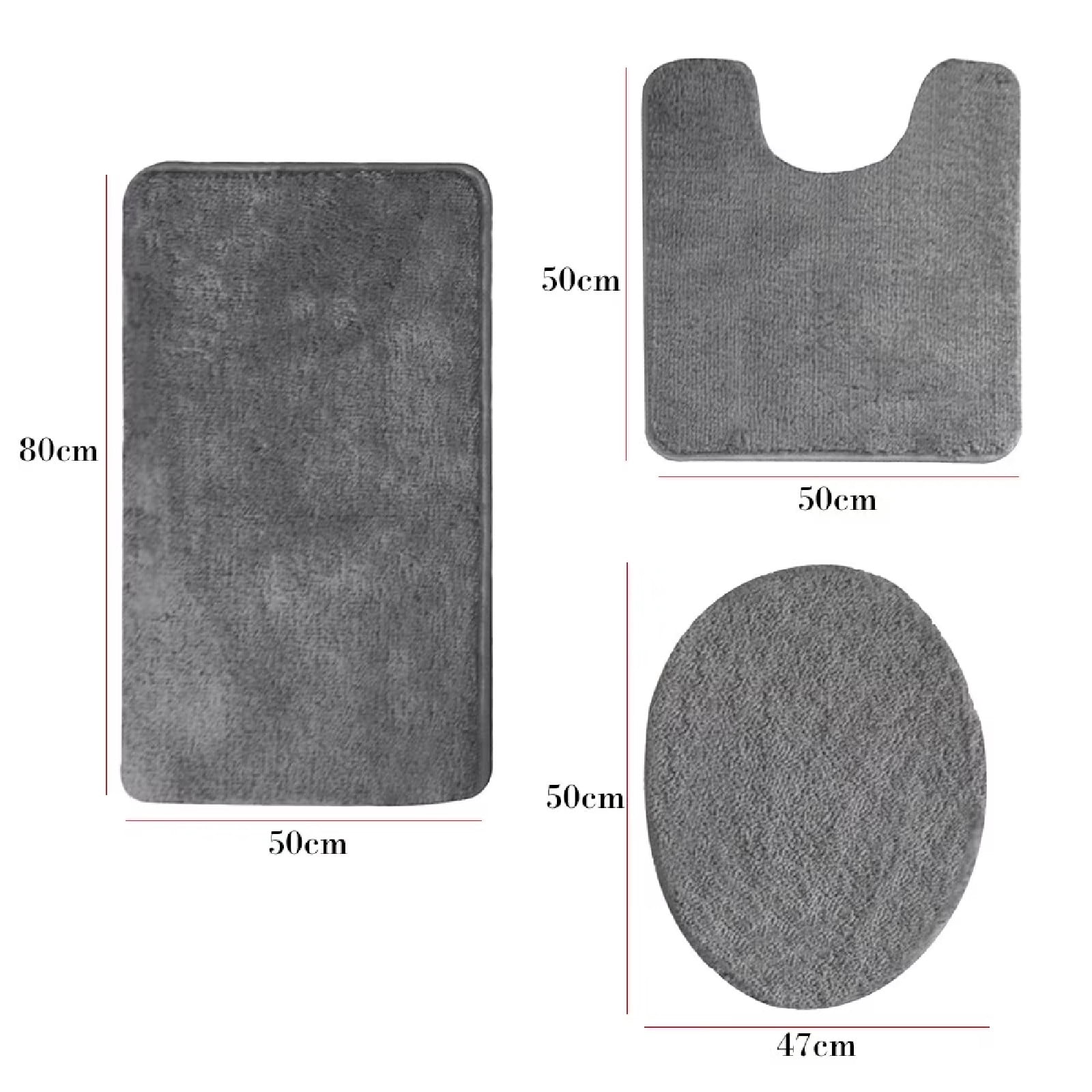 Eurhowing Bath Rug Set 3-Piece, Microfiber Non-Slip Absorbent Bathroom Mat Set, Ultra Soft Bath Mat with U-Shaped Contour Rug & Toilet Lid, Gray