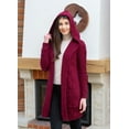thumbnail image 2 of SAOL 100% Merino Wool Women's Aran Open Front Long Cardigan Sweater Irish Cable Knit Outdoor Coat with Hood Made in Ireland, 2 of 6