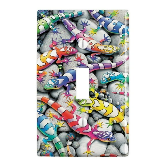 Rainbow Colorful Geckos Lizards Plastic Wall Decor Toggle Light Switch Plate Cover