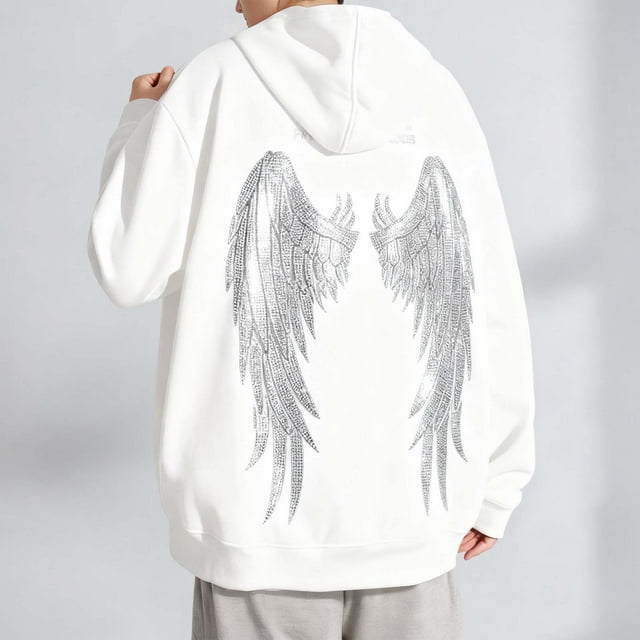 MHFRRA Sudadera con Capucha Unisex de Estilo Callejero con Diamantes de Imitación y Forro de Invierno de Gran Tamaño Blanco