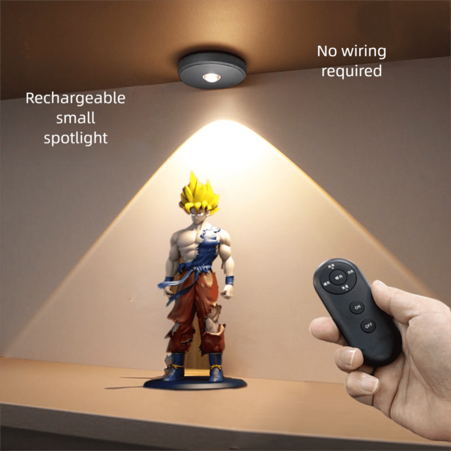 Wireless LED under cabinet lights, rechargeable remote control spotlight for display/closet lighting