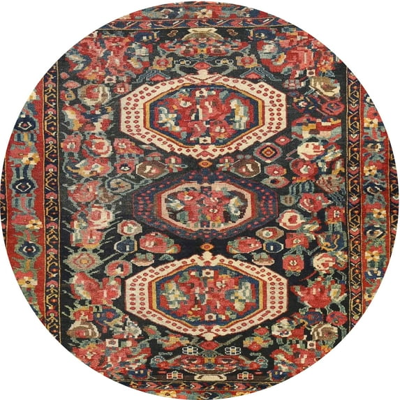 Ahgly Company Indoor Round Traditional Saffron Red Medallion Area Rugs, 3' Round