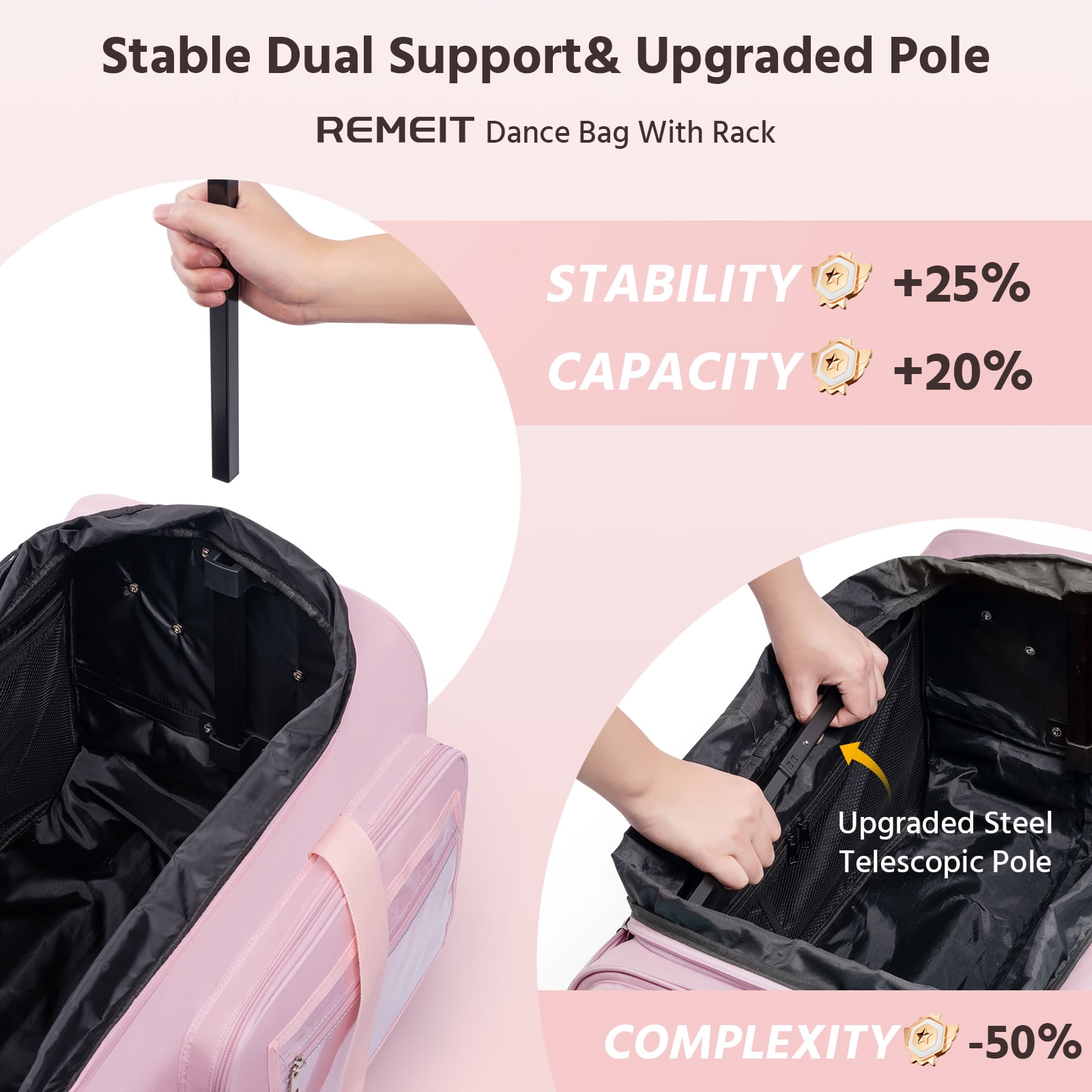Dance Bag with Garment Rack,28" Pink Clothes Rolling Duffel Dance Bag with Rack Dance Costumes Garment Bags For Travel, Garment Duffle Bag For Dance Competition Travel Bag with Garment Rack