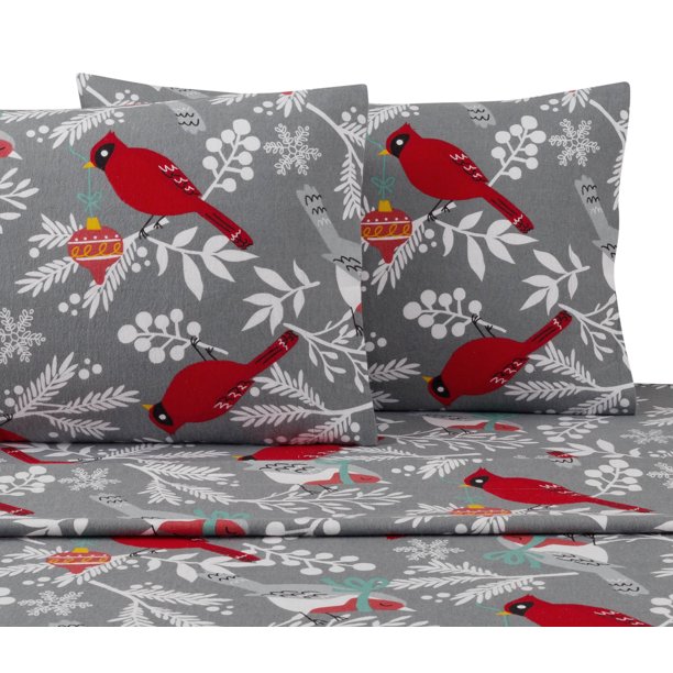 Mainstays Flannel Printed Sheet Set, Cardinal, Twin