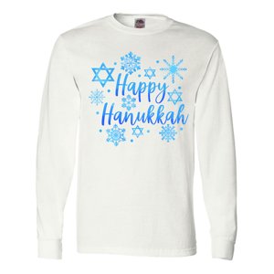 Happy Hanukkah Long Sleeve T-Shirt with Stars