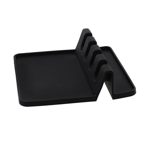Silicone Spoon Rest for Kitchen Counter Fits Multiple Utensils - Black