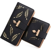 Women's Long short Leather Money Clip Card Case Holder Purse Zipper Buckle Elegant Clutch Wallet（pair） (Black)