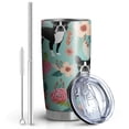 thumbnail image 2 of 20 Oz Green Boston Terrier and Flower Coffee Tumbler Double Wall Insulated Stainless Steel Water Bottle | Metal Reusable Thermoses Flask with Cup Cap | Leak & Sweat Proof with Anti-Dust Lid, 2 of 7