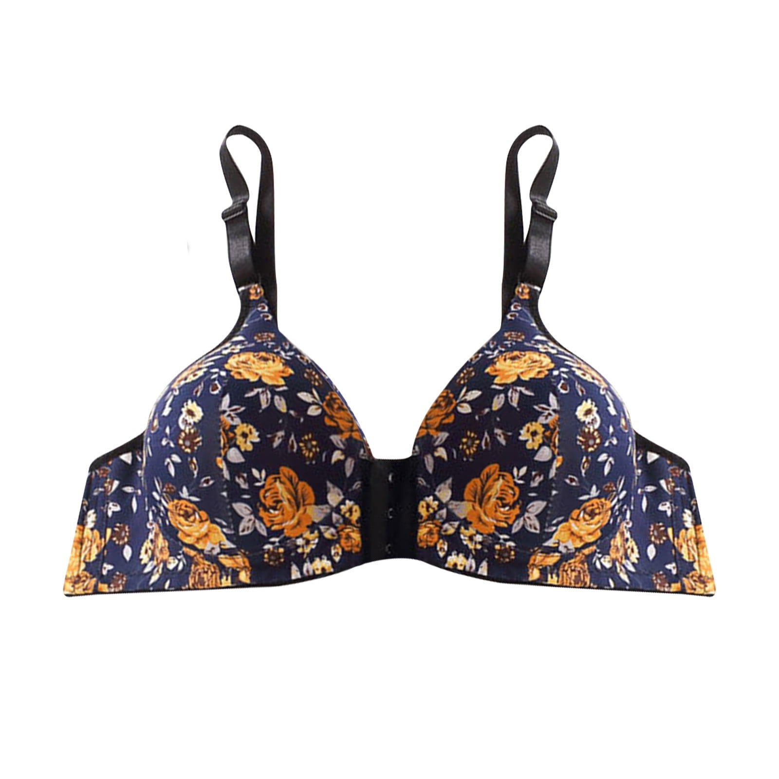 Womens Front Buckle Large Size No Steel Ring Bras Big Breasts Small  Comfortable Breathable Ladies Floral Print Underwear Push Up High Support  Bra