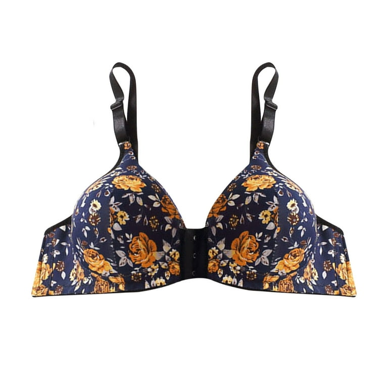 Front Closure Bras for Women Seamless Push Up Ultra Light Bra Floral Print  Lightly Lined Brassieres Daily Bralette