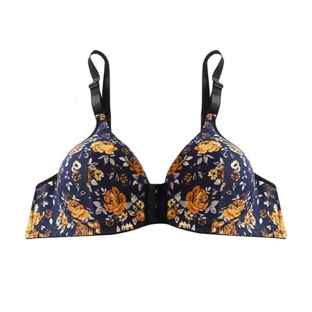 

Plus Size Bra for Women Invisible Front Hook Brassiere Full Coverage Push Up Bralette Wirefree Floral Daily Underwear