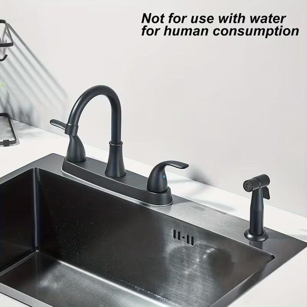 Black Kitchen Sink Faucet with Sprayer 3 Hole Stainless Steel Mixer Tap Sprayer