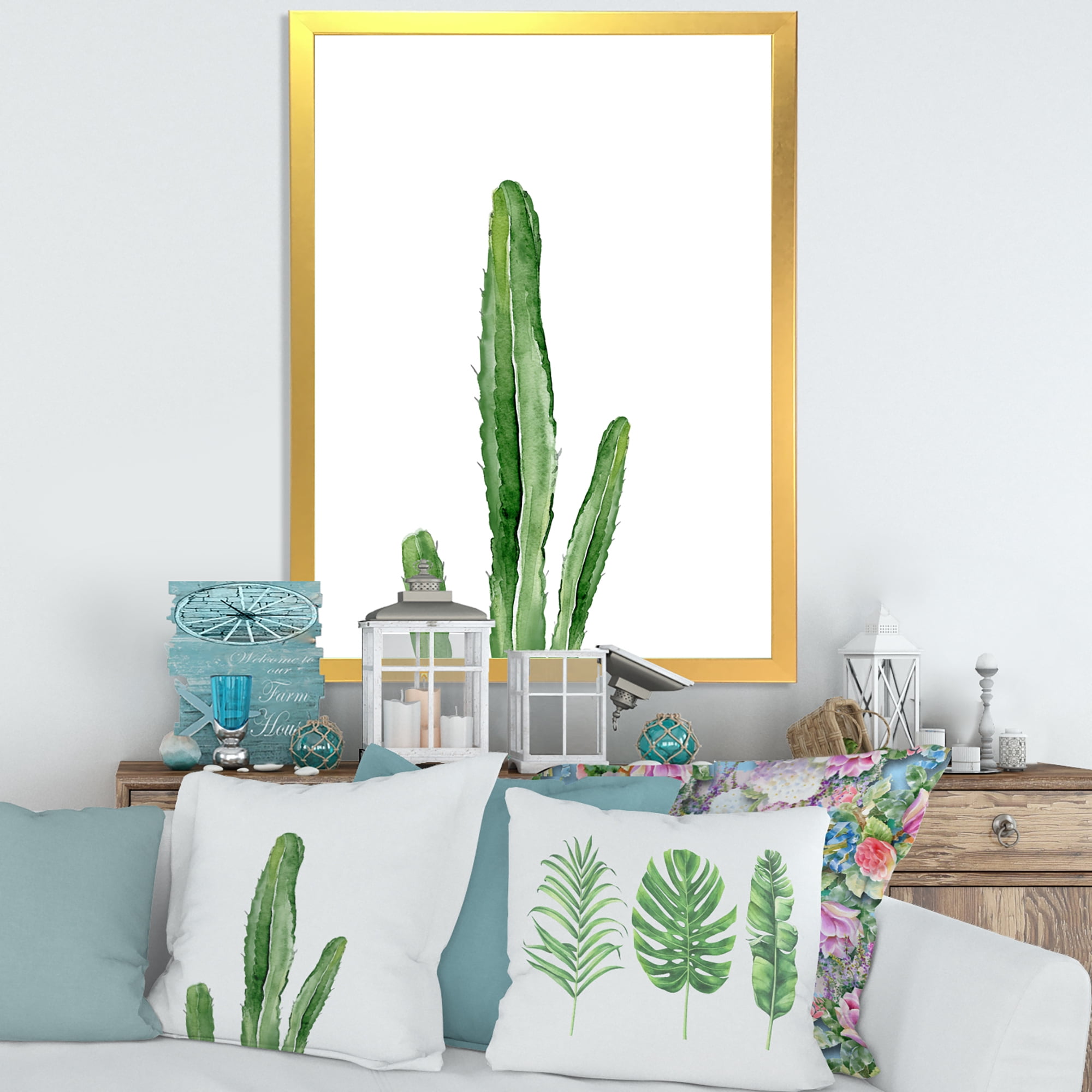 Designart 'Green Cactus South Western Plant' Tropical Framed Art Print