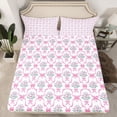 thumbnail image 2 of Homewish Pink Bowknot Flower Twin Sheet Sets, Fashion Rose Floral Twin Fitted Sheet, Teens Kids Girls Women Flat Sheet, Ultra Soft Bedroom Decor, 3pcs, 2 of 7