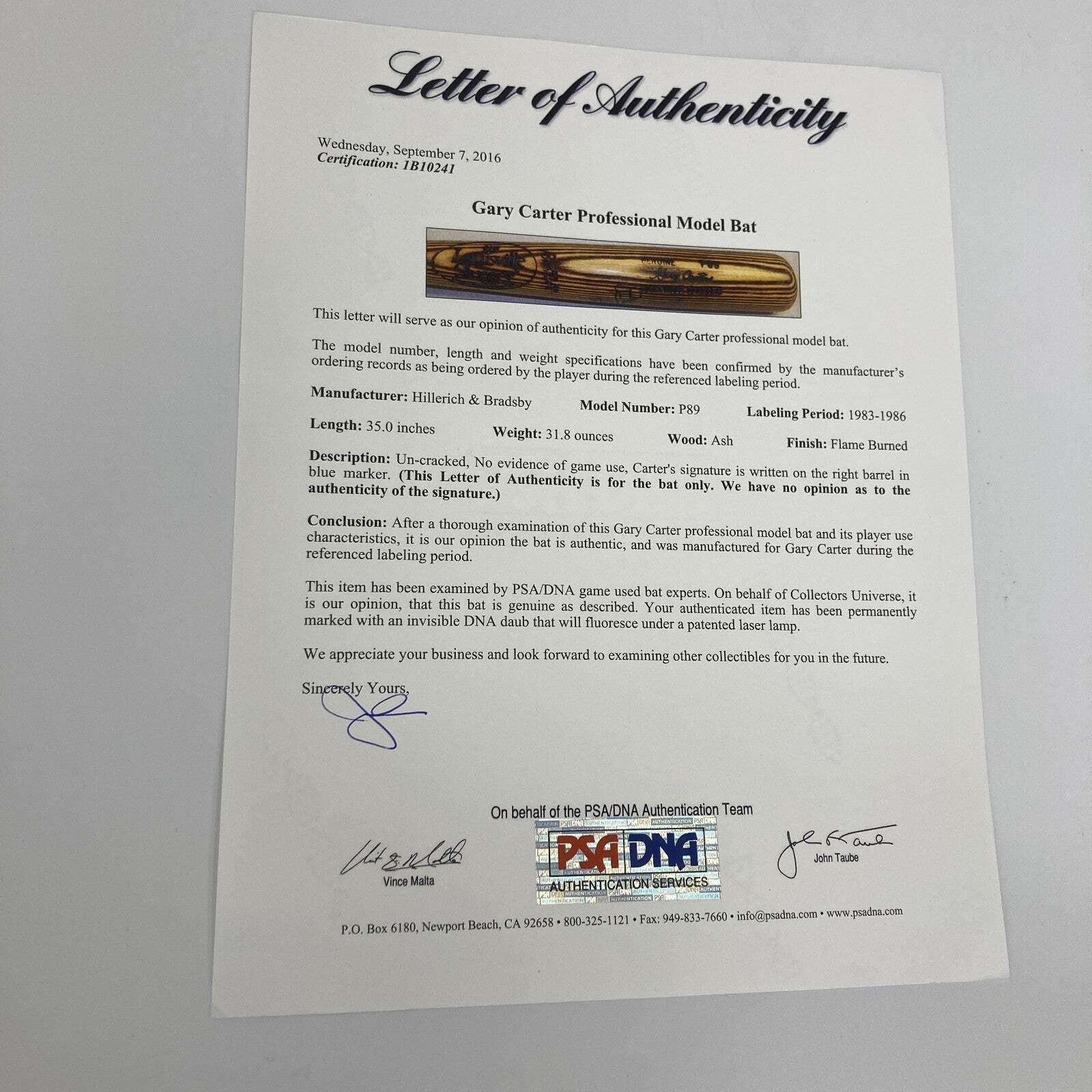 Gary Carter Signed 1983 Louisville Slugger Game Issued Baseball Bat PSA  JSA