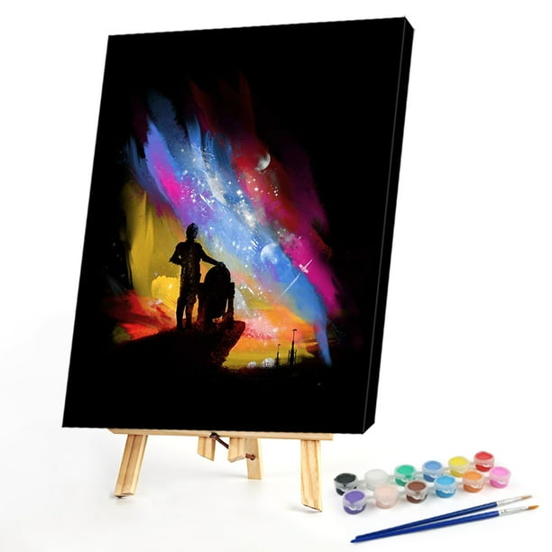 Cuadros Decorativos Pintura al óleo de silueta de dibujos animados por números DIY pintura acrílica sobre lienzo (B2036) Wdftyju embutido en tela