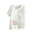 thumbnail image 2 of FloHua Womens Blouses Short Sleeve Round Neck White Blouses for Women Flower Print Button Front Fashion Women Summer Loose Casual Tops, 2 of 3