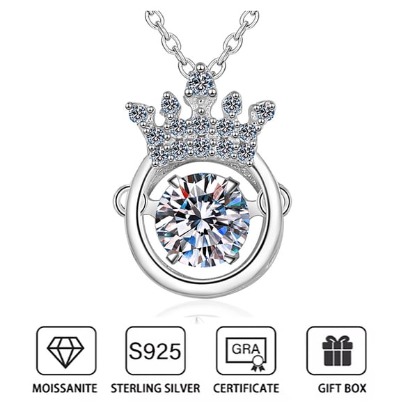 Crown Design 0.5 Carat D Color Moissanite Pendant Necklace S925 Sterling Silver Beating Heart Fashion  Moissanite Necklace Passed Tester