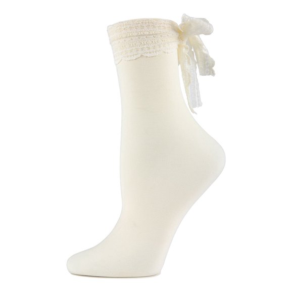 MeMoi Women's Ballerina Chiffon Lace Ribbon Ankle Socks - Womens - Female, One Size, Ivory
