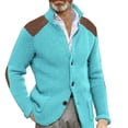 thumbnail image 2 of DondPO Cardigan Men Mens Casual Button Cuff Shoulder Patch Slim Warm Sweater Cardigan Jacket Lapel Long Sleeve Knit Jacket Men's Cardigan Sweaters Mens Sweaters Blue 2XL, 2 of 4