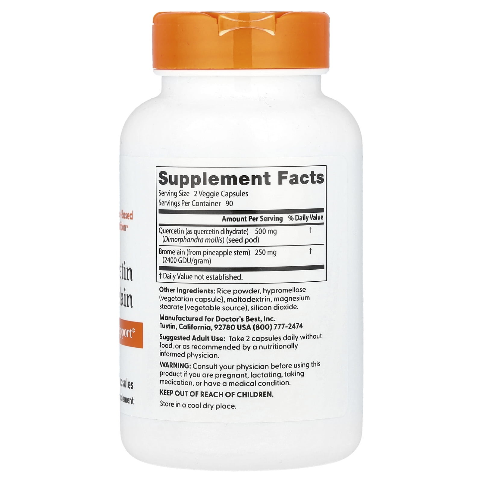 Doctor's Best Quercetin Bromelain, Non-GMO, Vegan, Gluten Free, Soy Free, Immune Support, 180 Veggie Caps