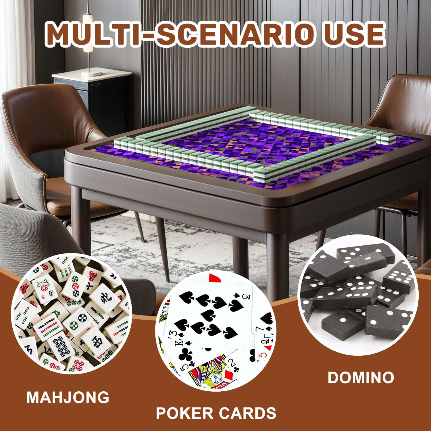 Mahjong Mat 31.5" x 31.5" Purple triangle seamless Non-Slip Noise Reduction American Mahjong Tiles Table Cover for Dominoes Poker Card Board Games Gift