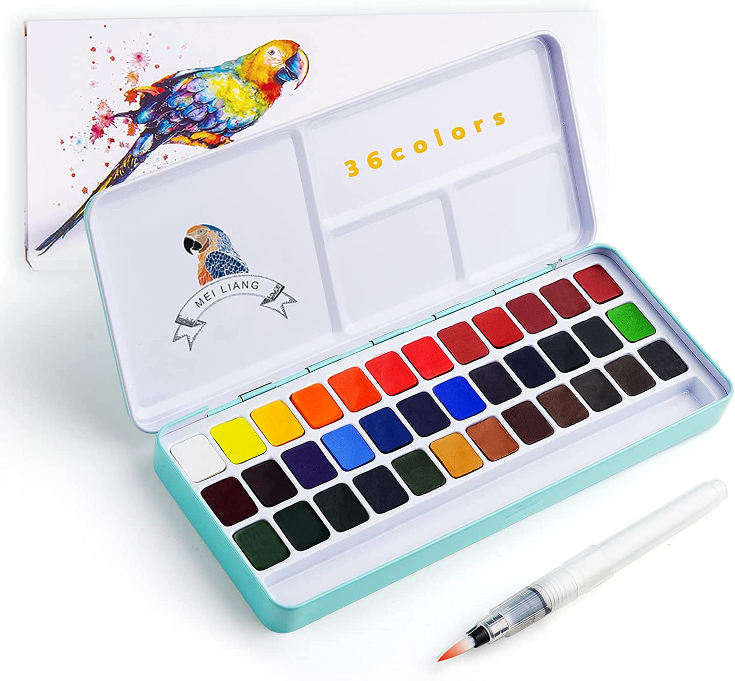 MeiLiang Watercolor Paint Set, 36 Vivid Colors in Pocket Box with Metal