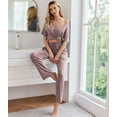 thumbnail image 5 of Ekouaer Lounge Sets for Women Ribbed Pajama Set Short Sleeve Top and Long Pants Set with Pockets Sleep Set, 5 of 7