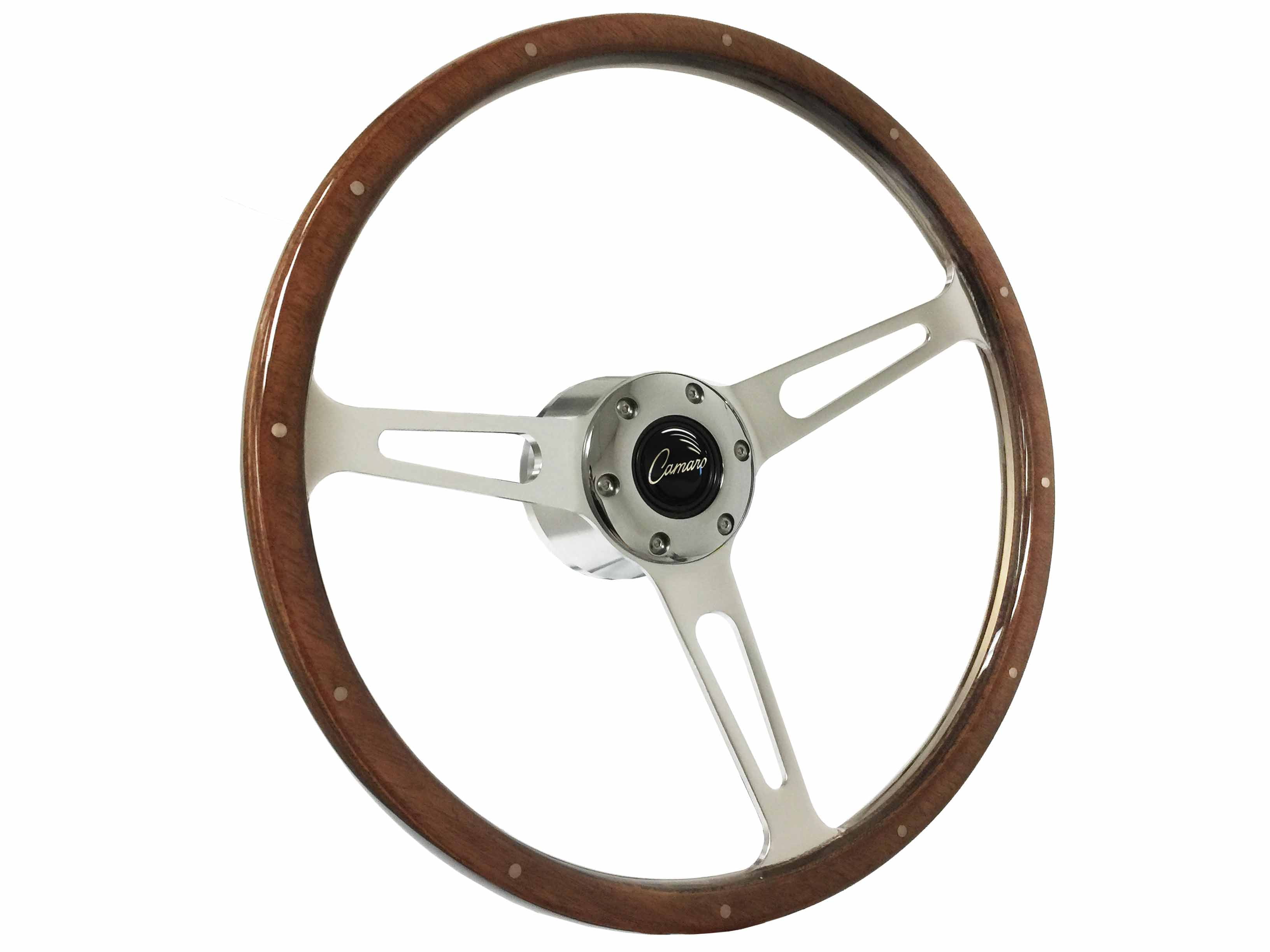 1969 1989 Chevy Camaro S6 Classic Riveted Wood Steering Wheel Chrome Kit 6869 Camaro Emblem