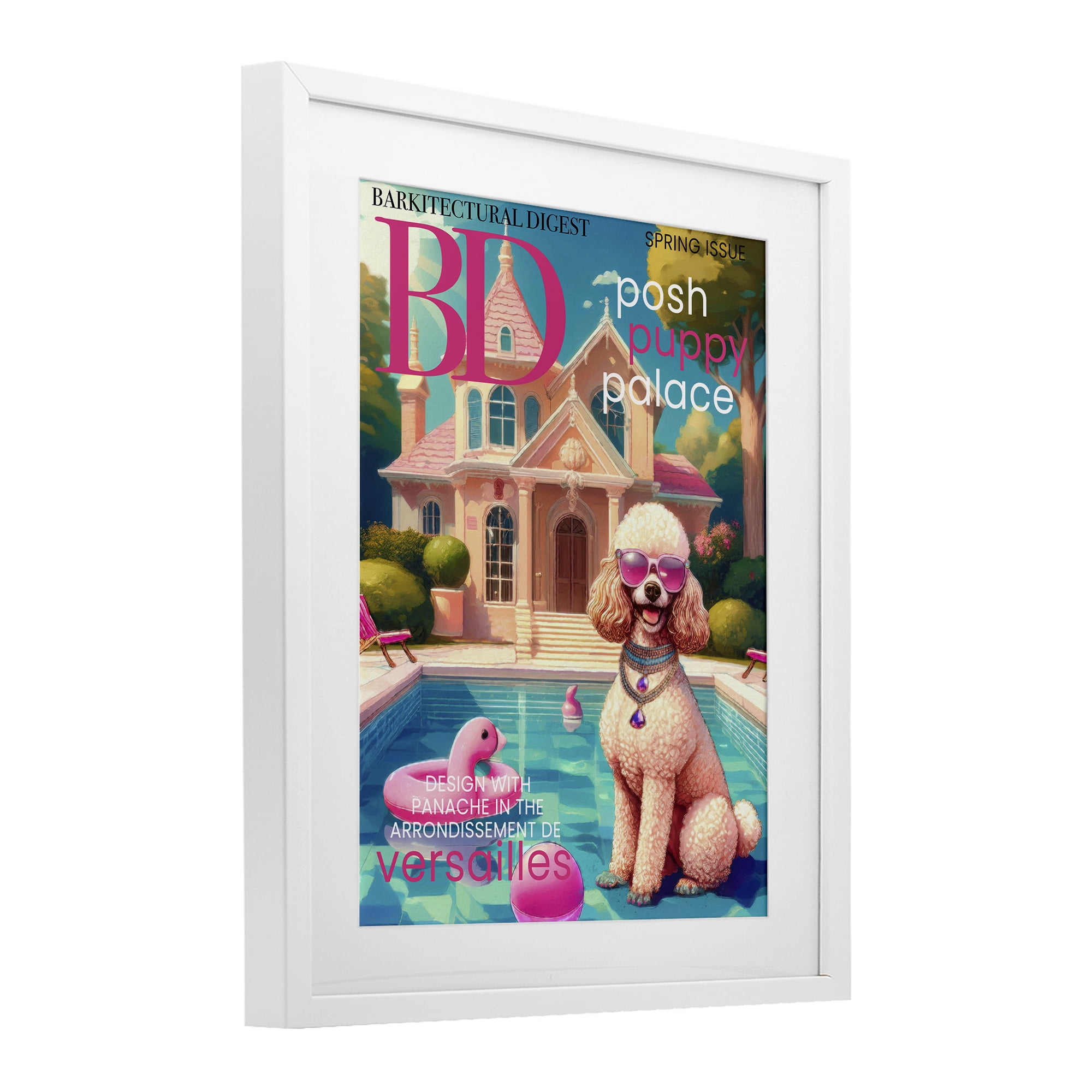 Stupell Industries Poodle Magazine Parody White Framed Print Under Glass, design by Grotto Studios