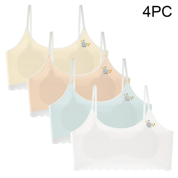 Delliss 4PCS Training Bras for Girls Sports Seamless Bra Soft Comfortable Breathable Crop Sports Bra 12-14Y